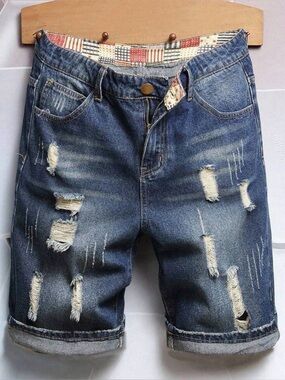Men's Blue Distressed Denim Shorts